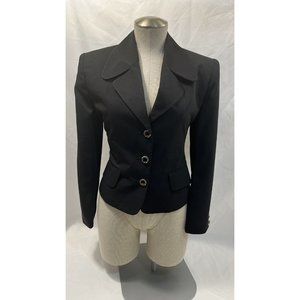 80s 90s High Fashion Korean Vintage Brand Cropped Black Blazer - M/L